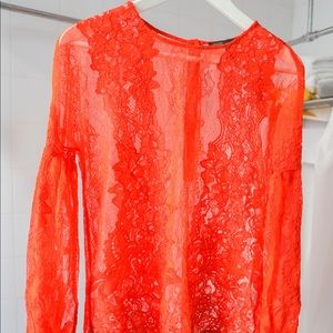 Maje Red Orange Lace Blouse Size 2